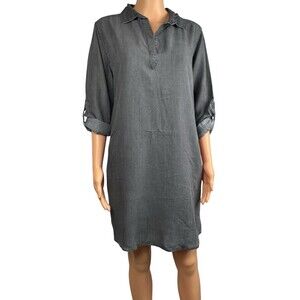 Como Vintage Womens Medium Long Sleeve Mini Shirt Dress Black Denim New